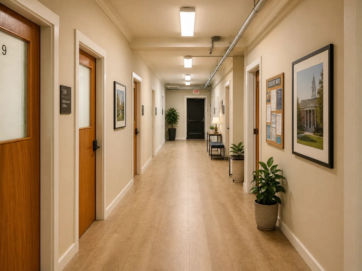 Virtually staged lower-level office corridor concept