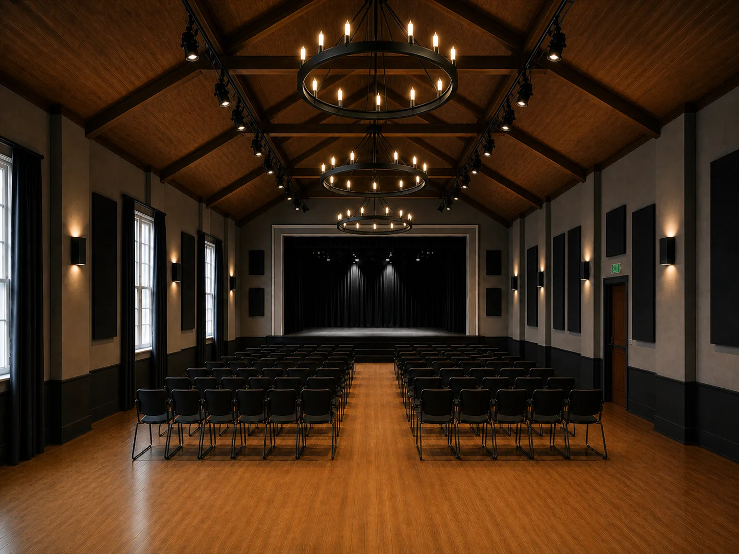 Virtually staged performance event and function hall concept